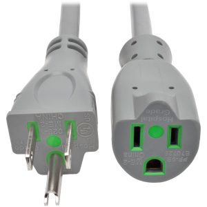 Eaton Tripp Lite Series Hospital-Grade Extension Cord, NEMA 5-15P to NEMA 5-15R - Green Dot, 15A, 125V, 14 AWG, 15 ft. (4.57 m), Gray