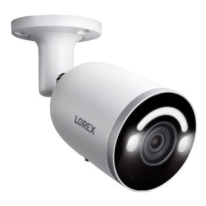 Lorex E894AB-E IP Wired 4K AI Smart Security Bullet Camera with Smart Lighting and Smart Motion Detection (White)
