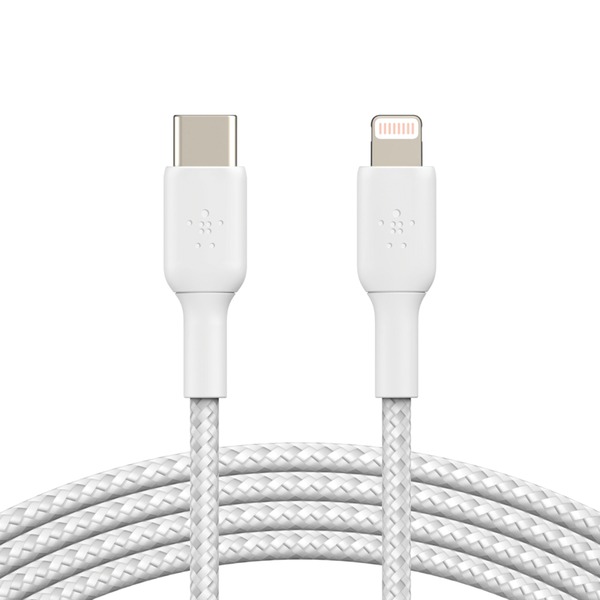 Belkin CAA004bt2MWH BOOST UP CHARGE Braided Lightning to USB-C Cable, 6.6 Feet (White)