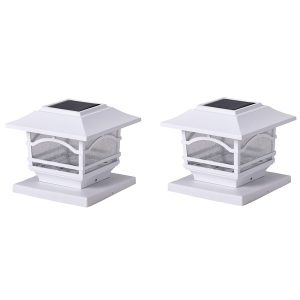 MAXSA Innovations 41971 Mission-Style Solar Post Cap and Deck Railing Lights, 2 Pack (White)