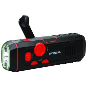 LifeGear LG38-60675-RED 100-Lumen Stormproof USB Crank Flashlight and Radio