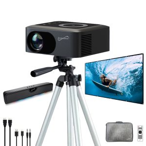 Supersonic SC-182MPK 720p HD Bluetooth Portable LED Projector with Sound Bar, Screen, and Tripod, SC-182MPK