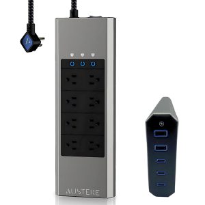 Austere 5S-PS8-US1 8-AC Outlet and 5-OmniPort USB Port V Series Power A/V Surge Protector Power Strip, 6-Ft. WovenArmor Cord with Angled Plug, 5S-PS8-US1