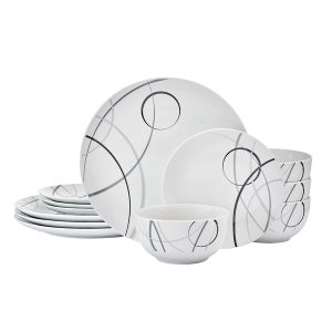 Studio Nova 5323456 12-Piece Porcelain Dinnerware Set, Circles Pattern