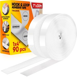 Hook and Loop Tape Roll with Heavy Duty Adhesive Industrial Strength Easy to Cut Strong Hook and Loop Strips with Sticky Back White 1 Inch * 30 Feet