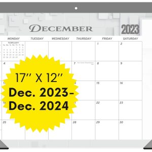 Desk Calendar 2024 17x12 Wall Calendar      Thick Paper & Notes Section   Runs from December 2023   December 2024 (Gray)