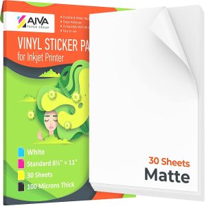 Printable Vinyl Sticker Paper  Waterproof Decal Paper for Inkjet Printer  30 SelfAdhesive Sheets  Matte White  Standard Letter Size 8.5x11