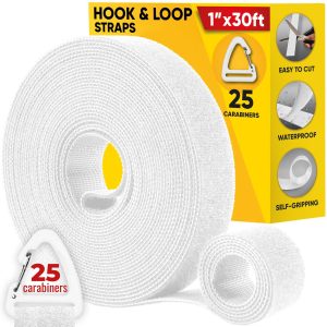 Hook and Loop One Wrap Tape Fastening Cable Straps with Heavy Duty Strenght Easy to Cut Roll Quick Wrap Cable Straps Bundling Ties Fasten Self Gripping for Storage and Organization (White)