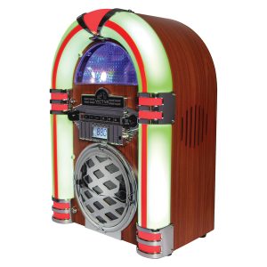 Victor VDTJ-1450-MH 5-Watt Wilshire Desktop Bluetooth Home Jukebox with Built-in Speaker, LED Lights, FM Radio, and Aux, VDTJ-1450-MH
