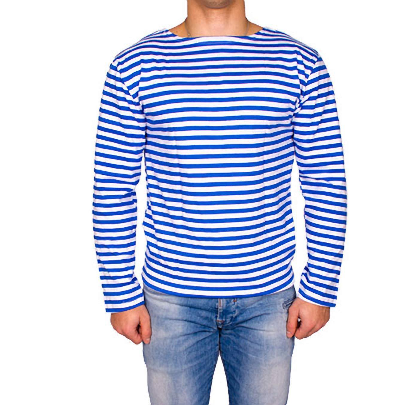 Genuine Russian Light Blue Striped Long Sleeved T Shirt Top