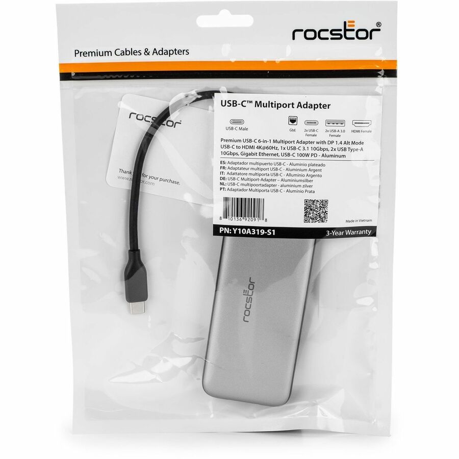 Rocstor Type-C to HDMI/USB-A 10GX2/Type-C data/RJ45/ PD Charging with DP1.4 Alt mode - Image 6