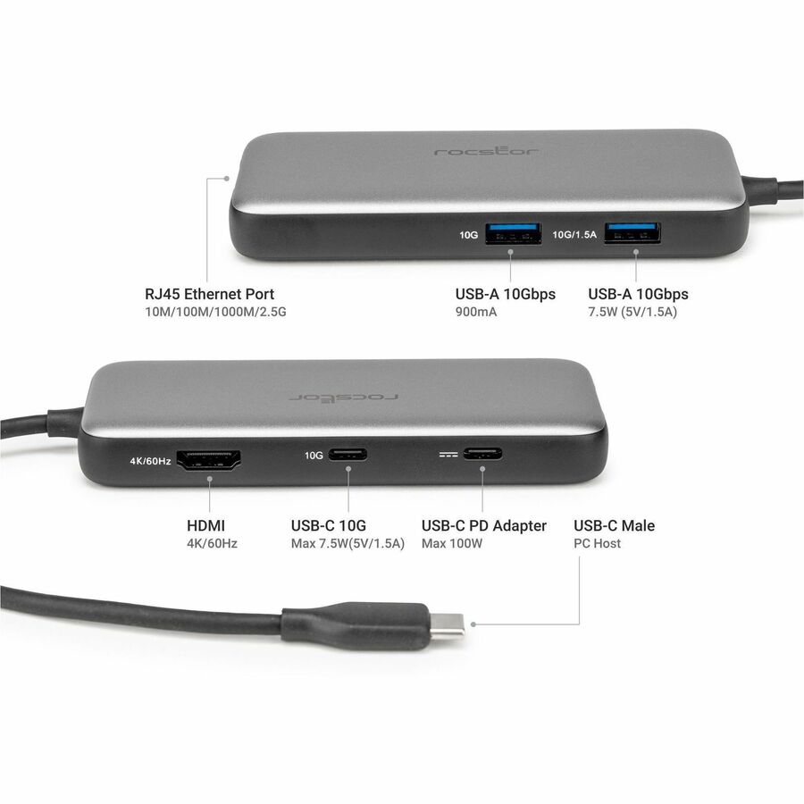 Rocstor Type-C to HDMI/USB-A 10GX2/Type-C data/RJ45/ PD Charging with DP1.4 Alt mode - Image 7