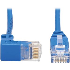 Eaton Tripp Lite Series Down-Angle Cat6 Gigabit Molded Slim UTP Ethernet Cable (RJ45 Right-Angle Down M to RJ45 M), Blue, 1 ft. (0.31 m)