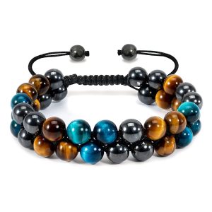 Black Obsidian Hematite Triple Protection Bracelet Blue Tiger Eye Beads Bracelets Lava Stone bracelets for Men and women 10MM or 8MM