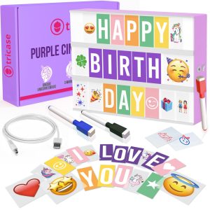 Purple Cinema Light Box with 312 Letters Emojis & 3 Markers   Led Light Box sign for Home & Purple Bedroom Decor for Girls   Light Up Letter Board   Best Gift Idea for Girls on Christmas or Birthday