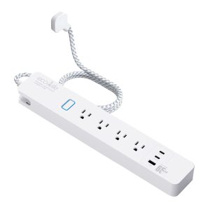 eco4life C380N 4-AC Outlet and 3-USB Port 900-Joules Smart Wi-Fi Surge Protector Power Strip with 65-Watt GaN Fast Charging, 6-Ft. Cord, C380N