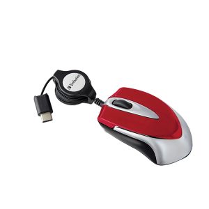 Verbatim 70236 Corded Optical Computer Mouse, Mini Travel, 3 Buttons, USB-C (Red)